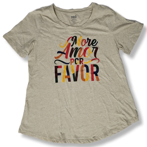 Hope & Wonder Cream Mpre Amor Por Favor Short Sleeve Graphic T Shirt - Picture 2 of 7